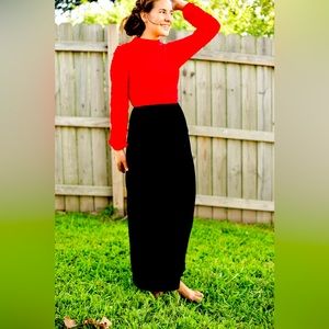 Vintage Red Black Velvet Maxi Dress